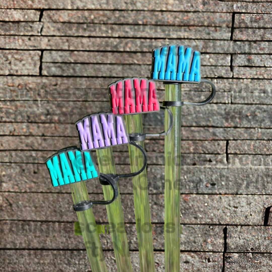 Straw toppers-Mama (blue)