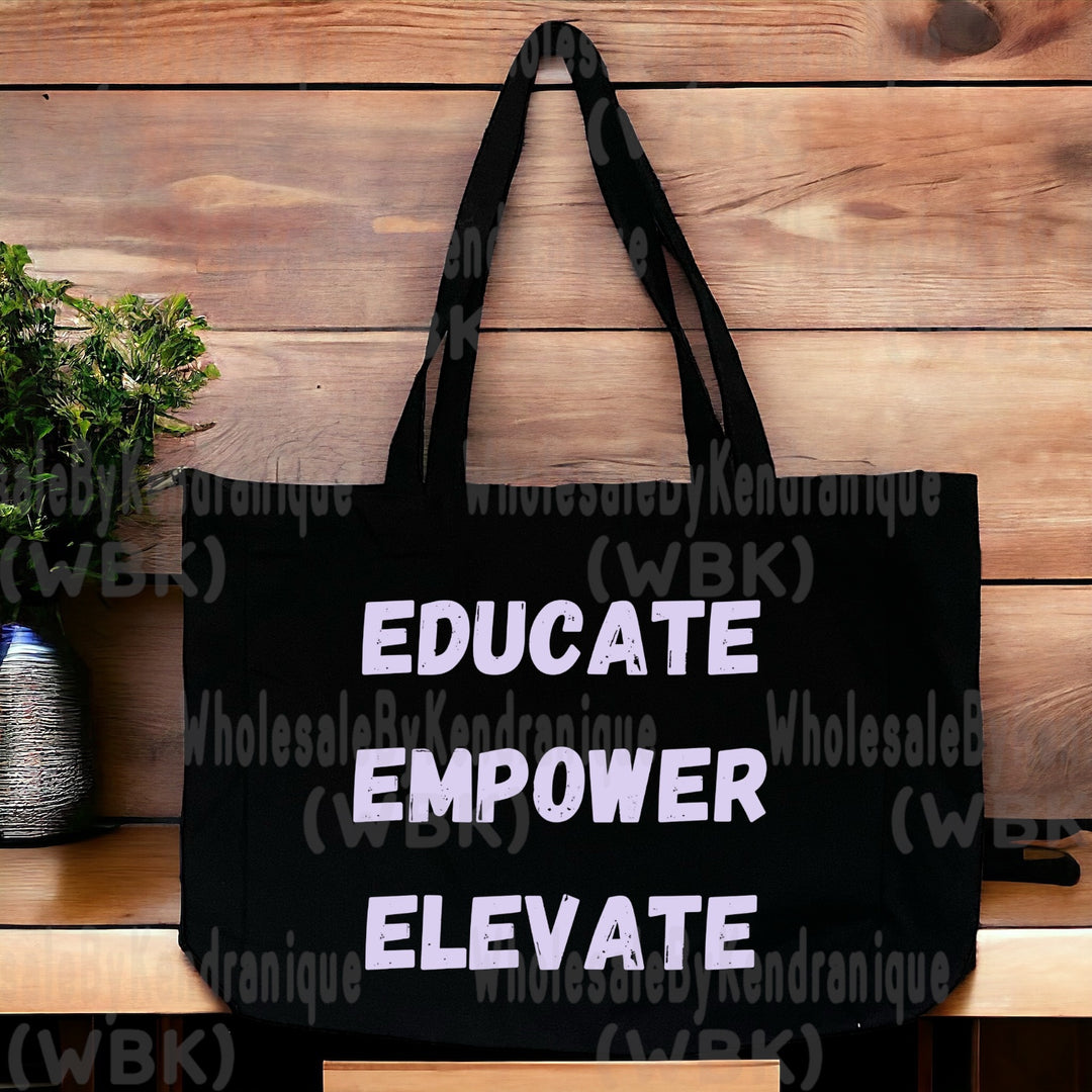 15x13x4 inch Educate, Empower, Elevate black tote