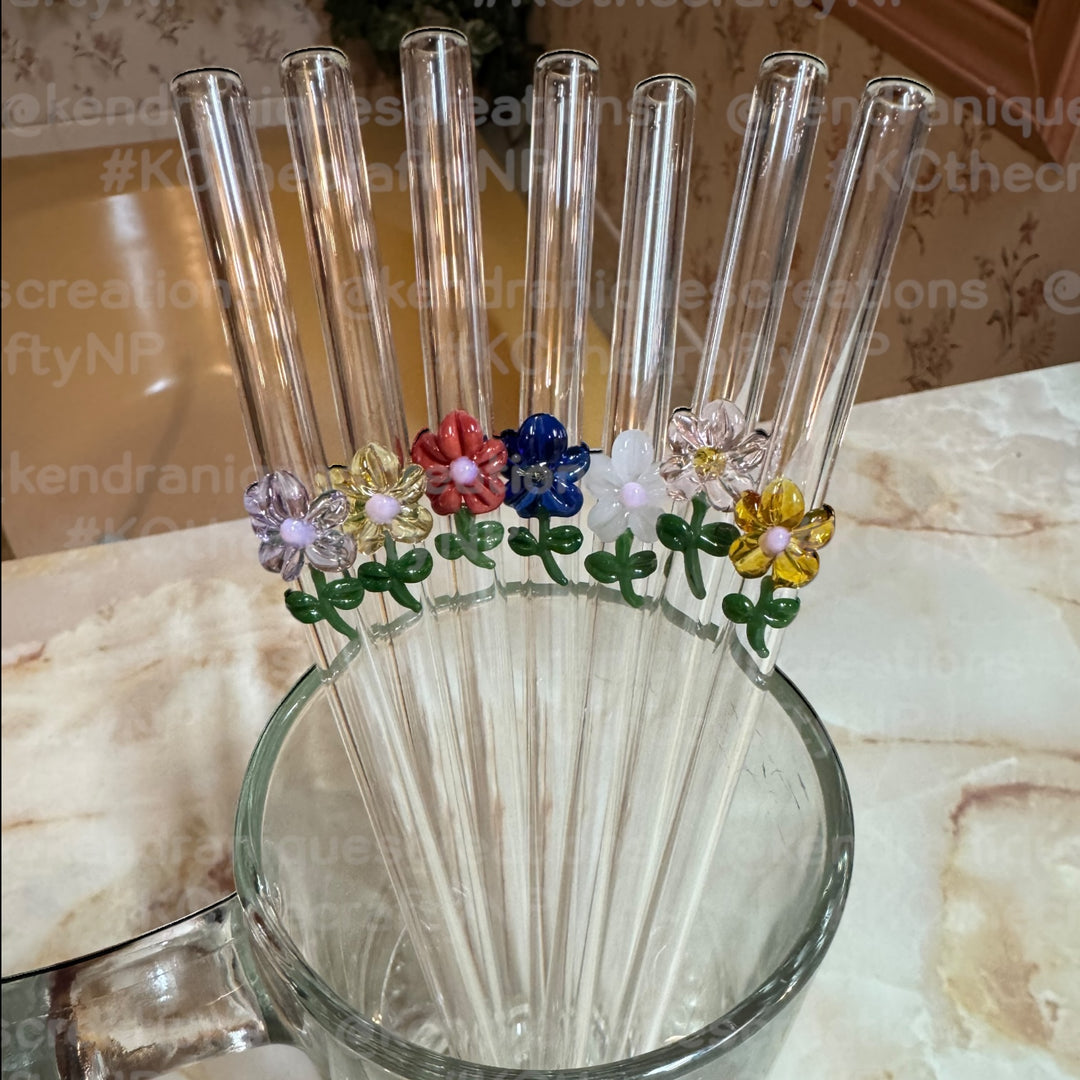 Glass Straw, Charm-Floral