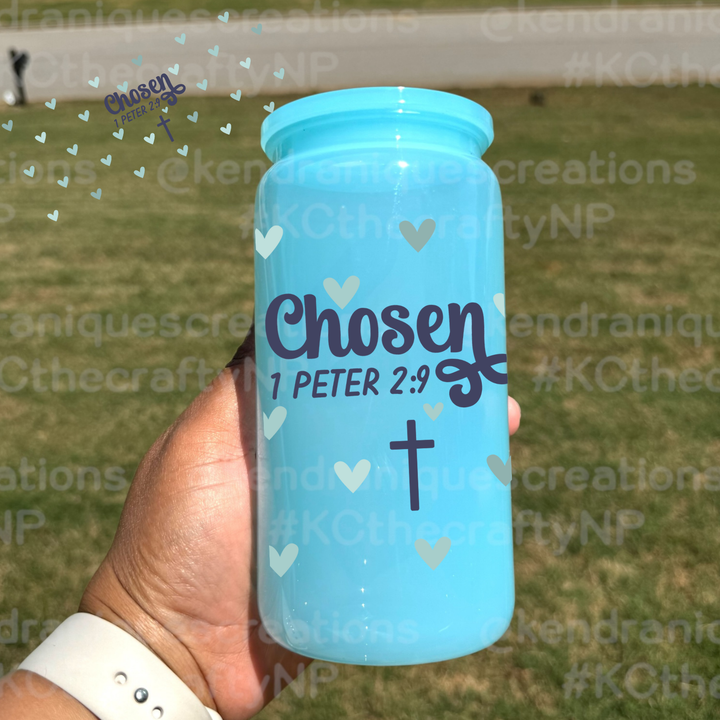 UVDTF Wrap-Blue hearts, Chosen 1 Peter 2:9 (UV104)