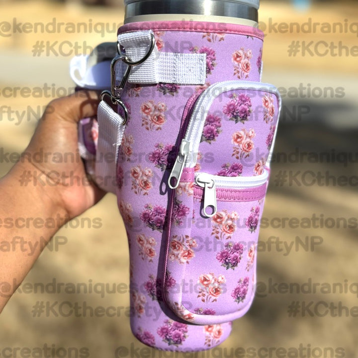 30 & 40 oz tumbler purse with front zip pockets and adjustable strap with cushion-Chryssi