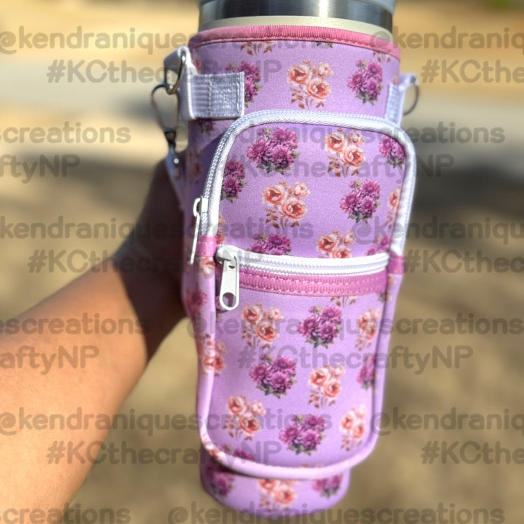 30 & 40 oz tumbler purse with front zip pockets and adjustable strap with cushion-Chryssi