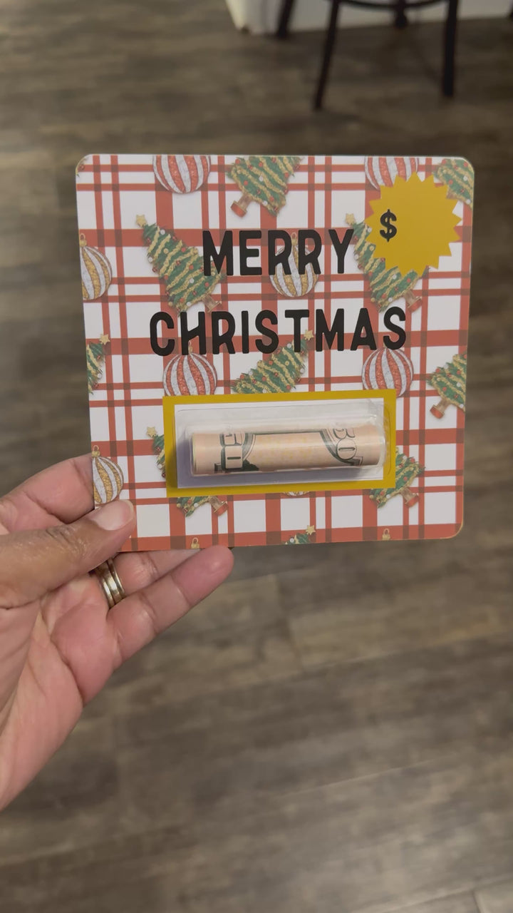 Christmas Cash Cards-Plaid ornaments and trees